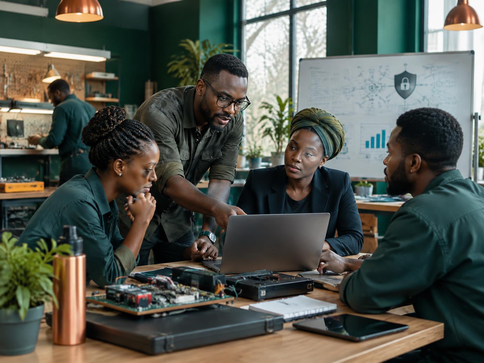 African technology operators discussing a secure programme